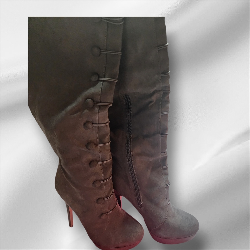 Addilyn, Over-the-Knee Stiletto Heel Dark Grey Boots - Picture 4 of 11